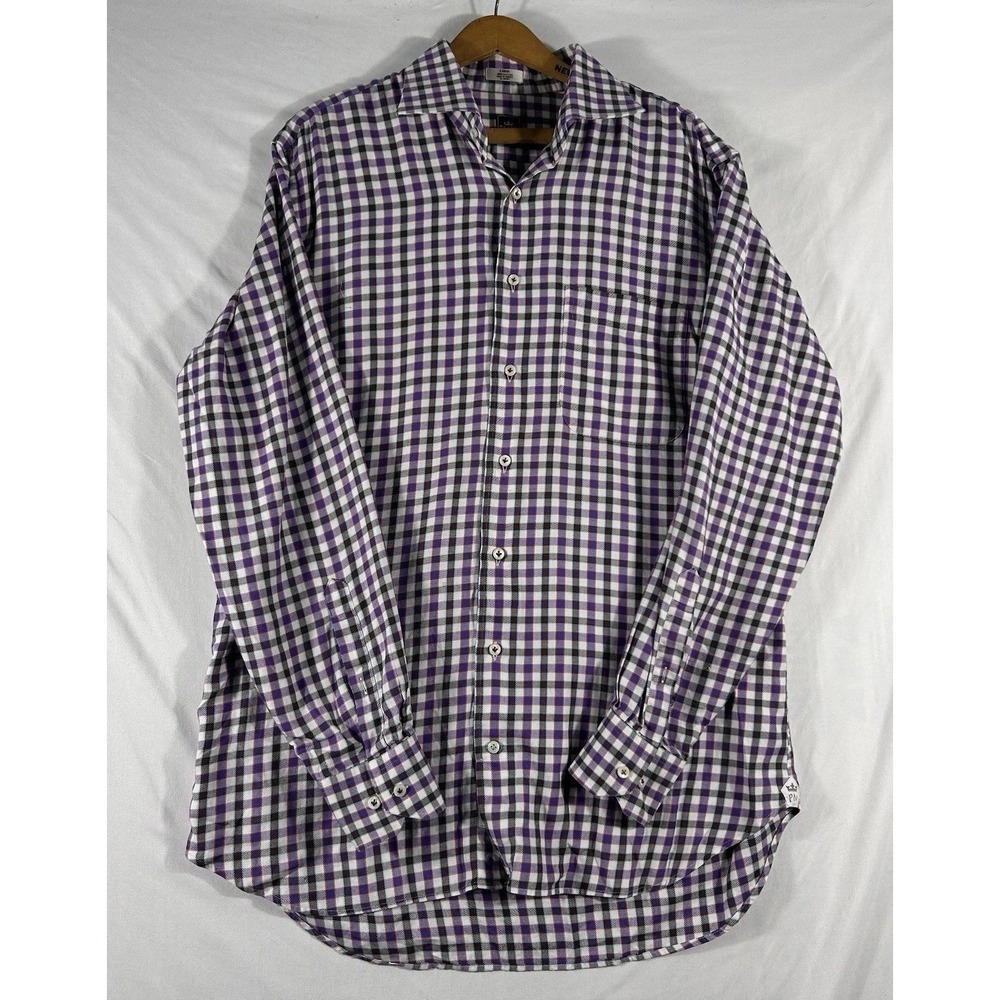 Peter Millar Shirt Mens Large Purple Black White Check Plaid Button Down Golfer